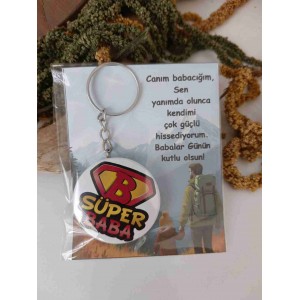 Babalar Günü Hediyesi Açacaklı Metal Anahtarlık - Süper Baba