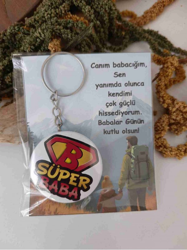 Babalar Günü Hediyesi Açacaklı Metal Anahtarlık - Süper Baba…