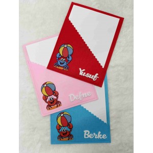 Sevimli Yengeç Figürlü Keçe Karne Kılıfı