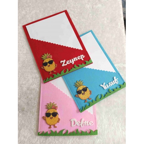 Ananas Figürlü Keçe Karne Kılıfı