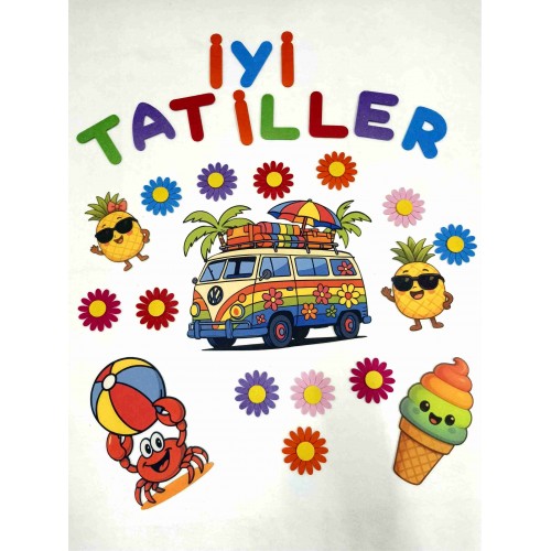 Tatil Temalı İyi Tatiller Yazılı Keçe Hatıra Panosu Süsleme Pak…