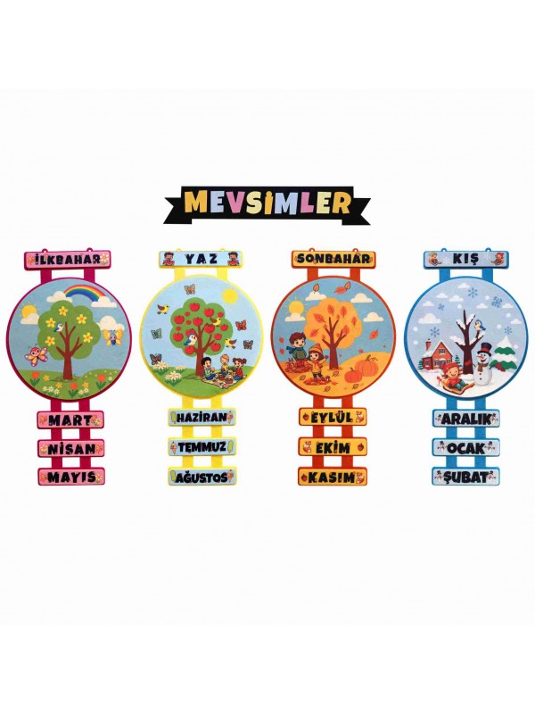 Keçe Mevsim Şeridi Renkli Baskı - Mevsimler Başlıklı…
