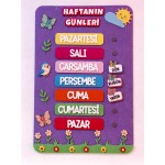 Haftanın Günleri Zeminli Keçe Pano - Çiçekli Model