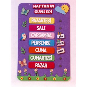 Haftanın Günleri Zeminli Keçe Pano - Çiçekli Model