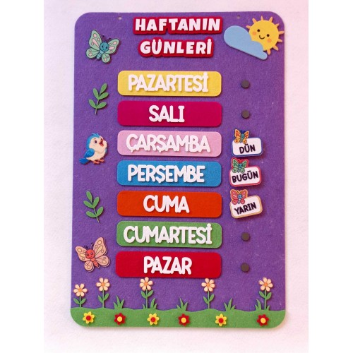Haftanın Günleri Zeminli Keçe Pano - Çiçekli Model…