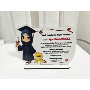 Mezuniyet Plaket Tesettürlü Kız Figürü Baskılı 