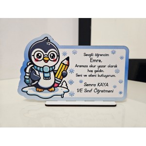 Okumaya Başladım Baskılı Plaket - Penguen