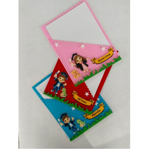 İsimli Keçe Karne Kılıfı - 32x24 cm - Ayıcık ve Dinazorlu - Mezuniyet Tema