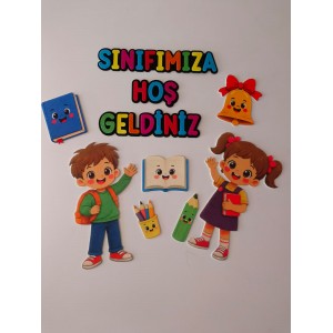 Sınıfımıza Hoş Geldiniz Pano Süsleme Seti - Renkli baskı Kalın Keçe