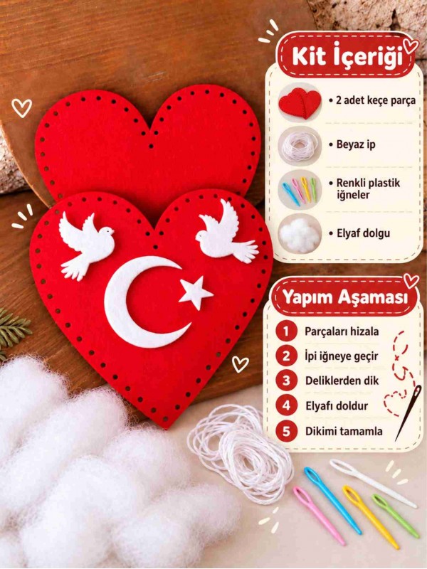 Ay Yıldızlı ve Barış Güvercinli Kalp Keçe Dikiş Seti… Ay Yıldızlı ve Barış Güvercinli Kalp Keçe Dikiş Seti…