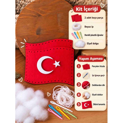Dalgalanan Türk Bayrağı Keçe Dikiş Seti