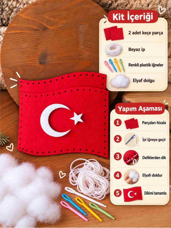 Dalgalanan Türk Bayrağı Keçe Dikiş Seti&hellip;