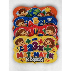 Sınıf Köşe Başlıkları Keçe Pano Seti – Matematik, Türkçe, Hayat Bilgisi, Etkinlik Köşesi (4'lü)