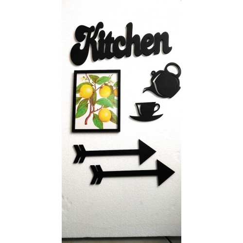 Dekoratif Ahşap Mutfak Dekor Seti - Kitchen Çaydanlık Ok Ve Li…