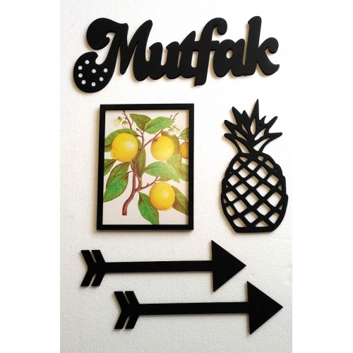 Dekoratif Ahşap Mutfak Dekor Seti - Mutfak Ananas Ok Ve Limon…